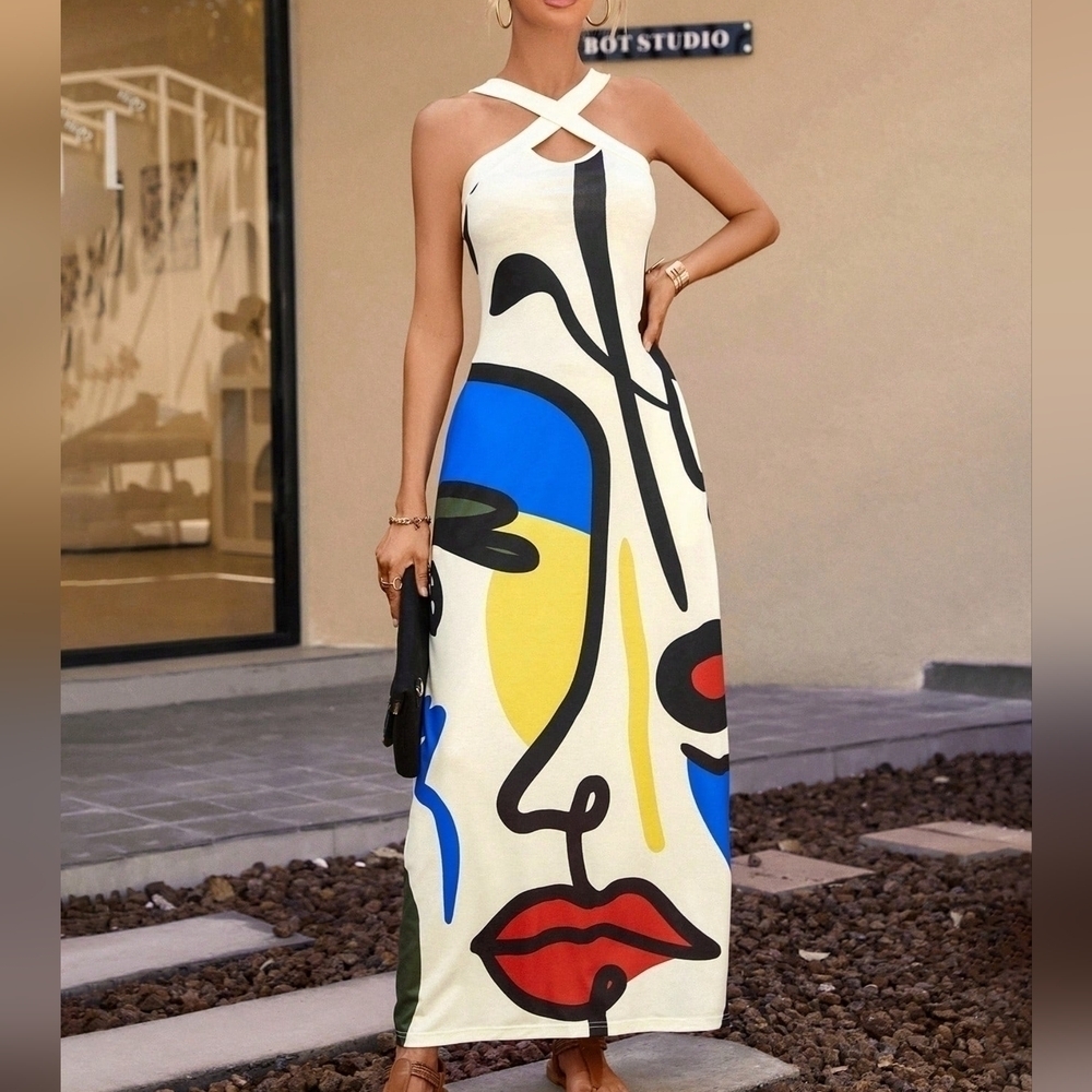 COPY - Summer Casual & Vacation Criss-Cross Neckline Shift Dress - Picture 4 of 4